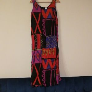 Vintage 80s Graphic Midi Colorblock Dress OS